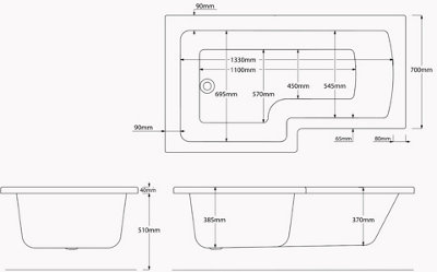 SunDaze 1500 x 850mm Gloss White Acrylic L Shape Left Hand Shower Bath