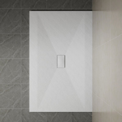 SunDaze 1600 x 1000mm SMC White Rectangle Slate Effect Bathroom Shower Tray