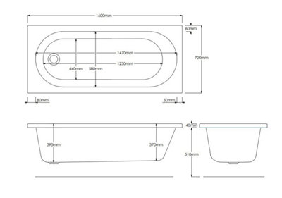 SunDaze 1600 x 700mm Gloss White Acrylic Rectangular Straight Bath Tub Single Ended