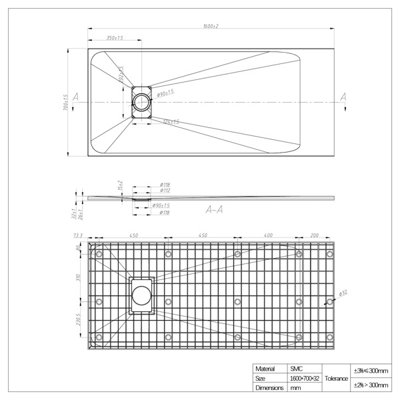 SunDaze 1600 x 700mm SMC Anthracite Rectangle Slate Effect Bathroom Shower Tray - 7