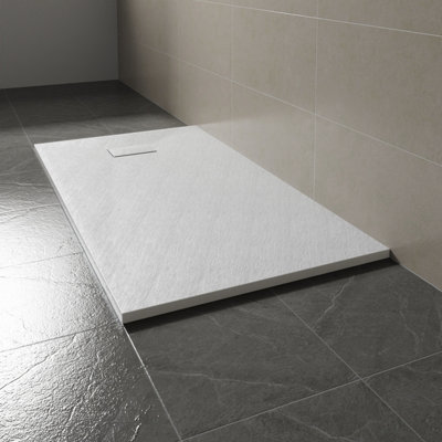 SunDaze 1600 x 800mm SMC White Rectangle Slate Effect Bathroom Shower Tray