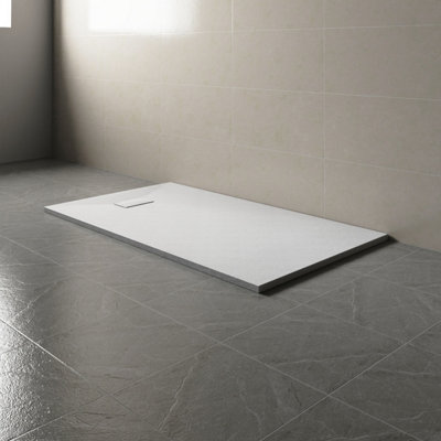 SunDaze 1600 x 900mm SMC White Rectangle Slate Effect Bathroom Shower Tray