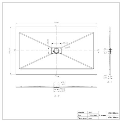 SunDaze 1700 x 1000mm SMC Anthracite Rectangle Slate Effect Bathroom ...