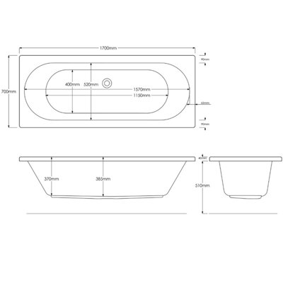 SunDaze 1700 x 700mm Gloss White Acrylic Rectangular Straight Bath Double Ended