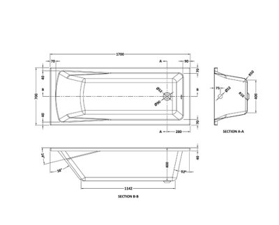 SunDaze 1700 x 700mm Gloss White Acrylic Rectangular Straight Bath Single Ended
