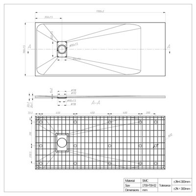 SunDaze 1700 x 700mm SMC White Rectangle Slate Effect Bathroom Shower Tray - 7