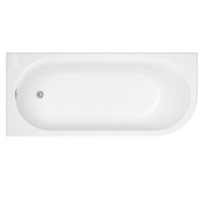 SunDaze 1700 x 750mm Gloss White Acrylic J Shape Left Hand Shower Bath Single Ended