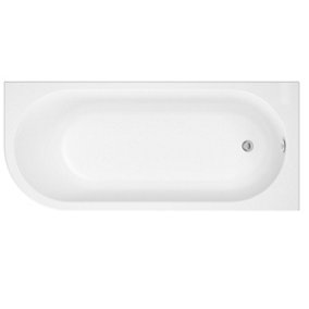 SunDaze 1700 x 750mm Gloss White Acrylic J Shape Right Hand Shower Bath Single Ended