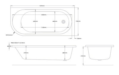 SunDaze 1700 x 750mm Gloss White Acrylic J Shape Right Hand Shower Bath Single Ended
