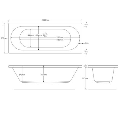 SunDaze 1700 x 750mm Gloss White Acrylic Rectangular Straight Bath Double Ended
