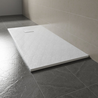 SunDaze 1700 x 800mm SMC White Rectangle Slate Effect Bathroom Shower Tray
