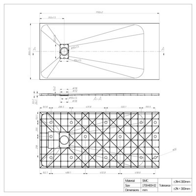 SunDaze 1700 x 800mm SMC White Rectangle Slate Effect Bathroom Shower Tray - 7