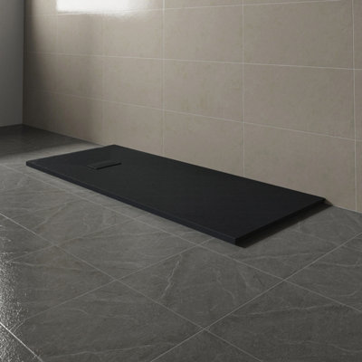 SunDaze 1800 x 700mm SMC Black Rectangle Slate Effect Bathroom Shower Tray