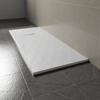 SunDaze 1800 x 700mm SMC White Rectangle Slate Effect Bathroom Shower Tray