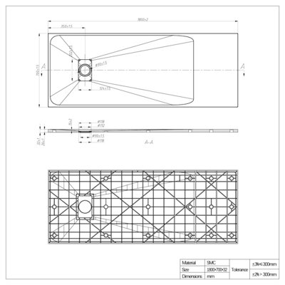 SunDaze 1800 x 700mm SMC White Rectangle Slate Effect Bathroom Shower Tray - 7