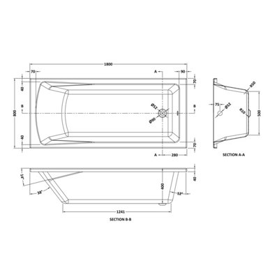 SunDaze 1800 x 800mm Gloss White Acrylic Rectangular Straight Bath Single Ended