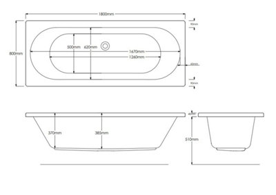 SunDaze 1800 x 800mm Gloss White Acrylic Rectangular Straight Bath Tub Double Ended