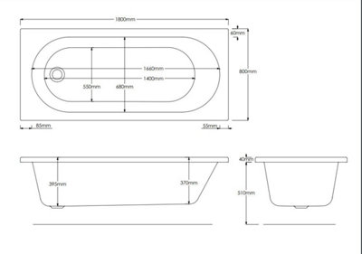 SunDaze 1800 x 800mm Gloss White Acrylic Rectangular Straight Bath Tub Single Ended