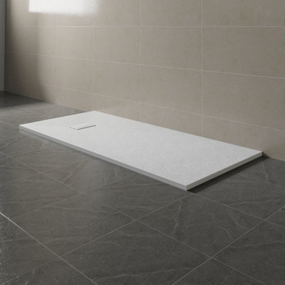 SunDaze 1800 x 800mm SMC White Rectangle Slate Effect Bathroom Shower Tray