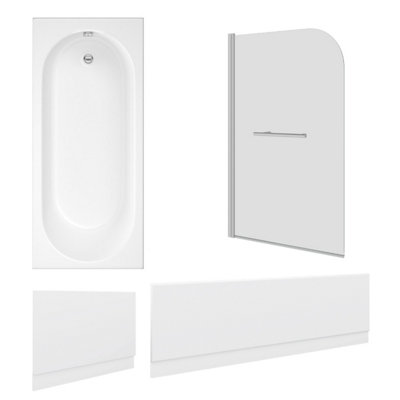 SunDaze 1800x800mm White Acrylic Single Ended Shower Bath & Front and ...
