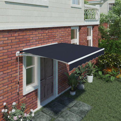 SunDaze 2.5 x 2m Manual Awning Retractable Garden Patio Canopy Sun Shade Shelter with Fittings and Crank Handle Blue