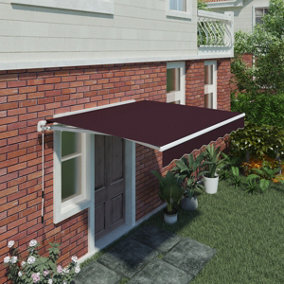 SunDaze 2.5 x 2m Manual Awning Retractable Garden Patio Canopy Sun Shade Shelter with Fittings and Crank Handle Wine Red