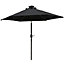 SunDaze 2.5M Black Garden Parasol with Solar LED Lights and Crank Tilt Mechanism Outdoor Patio Umbrella