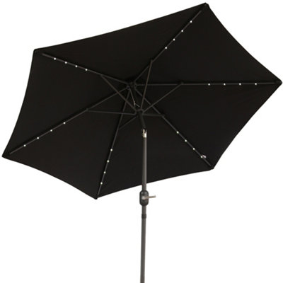 SunDaze 2.5M Black Garden Parasol with Solar LED Lights and Crank Tilt Mechanism Outdoor Patio Umbrella - 4