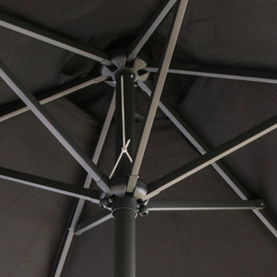SunDaze 2.5M Black Garden Parasol with Solar LED Lights and Crank Tilt Mechanism Outdoor Patio Umbrella - 5