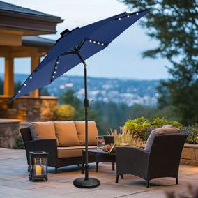 SunDaze 2.5M Blue Round Garden Parasol Solar LED Lights Umbrella Tilt Crank Patio with Base