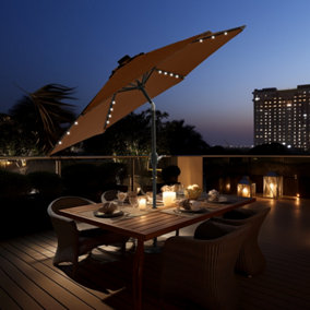 SunDaze 2.5M Coffee Garden Parasol with Solar LED Lights and Crank Tilt Mechanism Outdoor Patio Umbrella