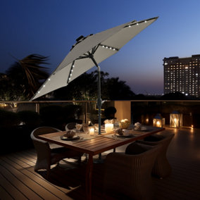 SunDaze 2.5M Cream Garden Parasol with Solar LED Lights and Crank Tilt Mechanism Outdoor Patio Umbrella