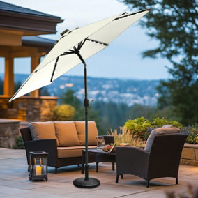 SunDaze 2.5M Cream Round Garden Parasol Solar LED Lights Umbrella Tilt Crank Patio with Base