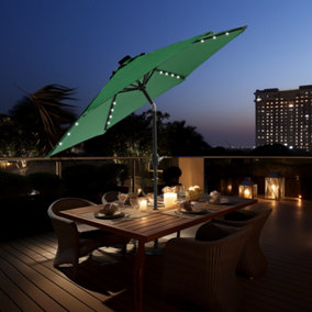 SunDaze 2.5M Green Garden Parasol with Solar LED Lights and Crank Tilt Mechanism Outdoor Patio Umbrella