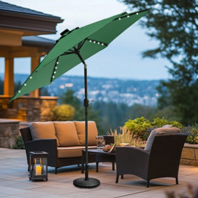 SunDaze 2.5M Green Round Garden Parasol Solar LED Lights Umbrella Tilt Crank Patio with Base