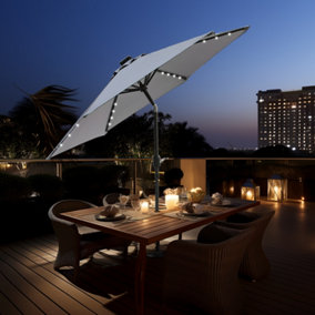 SunDaze 2.5M Grey Garden Parasol with Solar LED Lights and Crank Tilt Mechanism Outdoor Patio Umbrella
