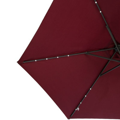 SunDaze 2.5M Wine Red Garden Parasol with Solar LED Lights and Crank Tilt Mechanism Outdoor Patio Umbrella