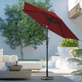 SunDaze 2.5M Wine Red Round Garden Parasol Patio Sun Shade Canopy Crank Tilt Umbrella with Base