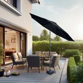 SunDaze 2.7M Black Garden Parasol Sun Shade Umbrella with Crank Handle & Tilt Mechanism