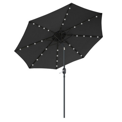 SunDaze 2.7M Black Garden Parasol with Solar LED Lights and Crank Tilt Mechanism Outdoor Patio Umbrella