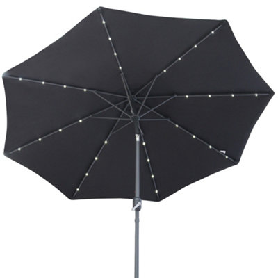 SunDaze 2.7M Black Garden Parasol with Solar LED Lights and Crank Tilt Mechanism Outdoor Patio Umbrella