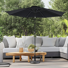 SunDaze 2.7M Black Round Garden Parasol Patio Sun Shade Canopy Crank Tilt Umbrella with Base