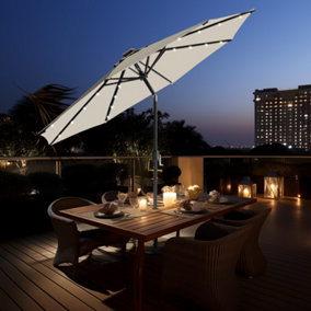 SunDaze 2.7M Cream Garden Parasol with Solar LED Lights and Crank Tilt Mechanism Outdoor Patio Umbrella