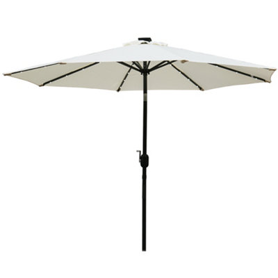 SunDaze 2.7M Cream Garden Parasol with Solar LED Lights and Crank Tilt Mechanism Outdoor Patio Umbrella