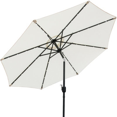 SunDaze 2.7M Cream Garden Parasol with Solar LED Lights and Crank Tilt Mechanism Outdoor Patio Umbrella - 3