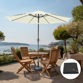 SunDaze 2.7M Cream Round Garden Parasol Outdoor Patio Umbrella, Base Weights & Weather Protective Cover