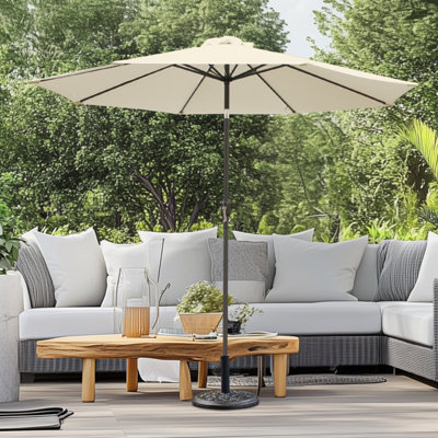 SunDaze 2.7M Cream Round Garden Parasol Patio Sun Shade Canopy Crank Tilt Umbrella with Base