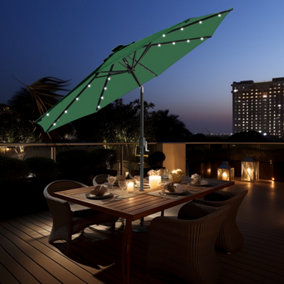 SunDaze 2.7M Green Garden Parasol with Solar LED Lights and Crank Tilt Mechanism Outdoor Patio Umbrella