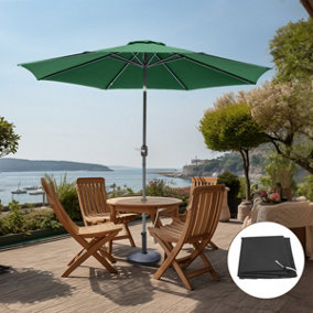 SunDaze 2.7M Green Round Garden Parasol Outdoor Patio Umbrella, Base Weights & Weather Protective Cover