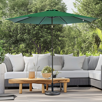 SunDaze 2.7M Green Round Patio Unbrella Outdoor Garden Crank Tilt Parasol with Base